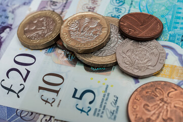 British pounds banknotes and coins