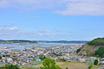 Fototapeta na wymiar 北海道　東部　アイカップから望む厚岸市街 