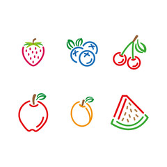 Fruit and berries drawn icons vector set. 