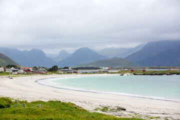 Scenery beach in Lofoten, Norway during summer