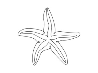 Sea starfish. Continuous one line drawing of underwater star in linear style. Simple minimalistic outline icon. Doodle Vector illustration