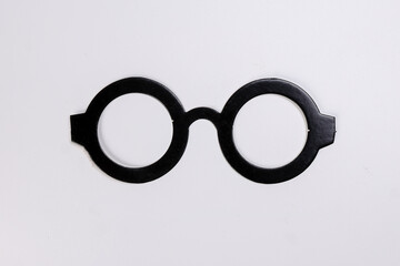 Black round eyewear spectacle frame shape paper die cut selfie portrait party fun paper prop sticker stick on white background