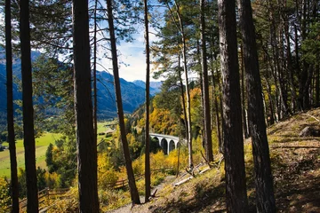 Papier Peint photo Viaduc de Landwasser Pont ferroviaire dans la nature à proximité du viaduc de Landwasser Landwasserviadukt, Grisons, Suisse.