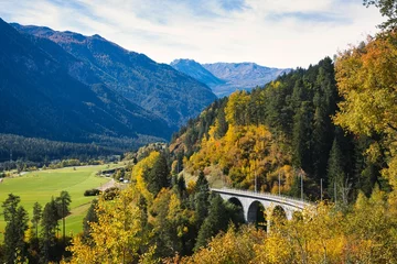 Photo sur Plexiglas Viaduc de Landwasser Railway bridge in the nature close to Landwasser Viaduct Landwasserviadukt, Graubunden, Switzerland.