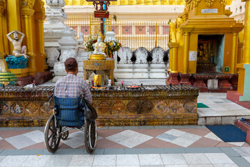 Yangon, Myanmar, November 12, 2016: religious belief places, pagodas and daily living spaces