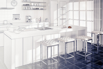 Contemporary Loft Kitchen in Design (Planning) - 3D Visualization