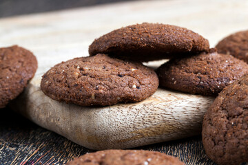 chocolate cookies on a wooden table