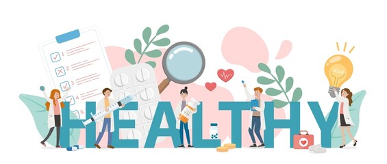 Doctors and nurses with medical team, healthy healthcare horizontal posters and flyers, vector comic cartoon