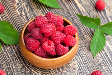 harvested red raspberries, close up