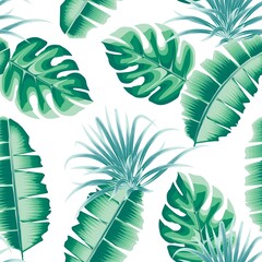 banana leaves seamless pattern with monstra leaf on with background. tropical background. tropical seamless pattern. summer background