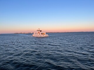 ferry in the sunset