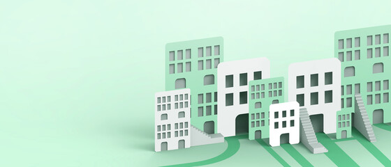 Abstract Background. Online shopping and technology city ideas for architecture Real Estate and Business concept with Paper Art on the green.banner,website,Copy Space -3d Rendering