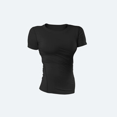 Mockup of womens black sports t-shirt, 3D rendering, isolated on background, front view