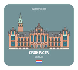 University Building in Groningen, Netherlands. Architectural symbols of European cities