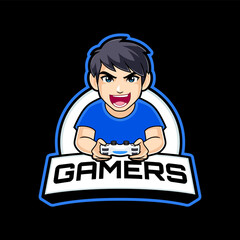 Gamer boy mascot logo cartoon playing console gaming. gamer illustration for streamer, badge or esport team © tkzgraphic