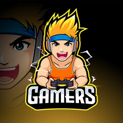 Super power gamer guy mascot esport logo design vector illustration