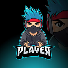 Masked gamer boy with hoodie mascot Logo template for gaming streamer, emblem or esport team © tkzgraphic
