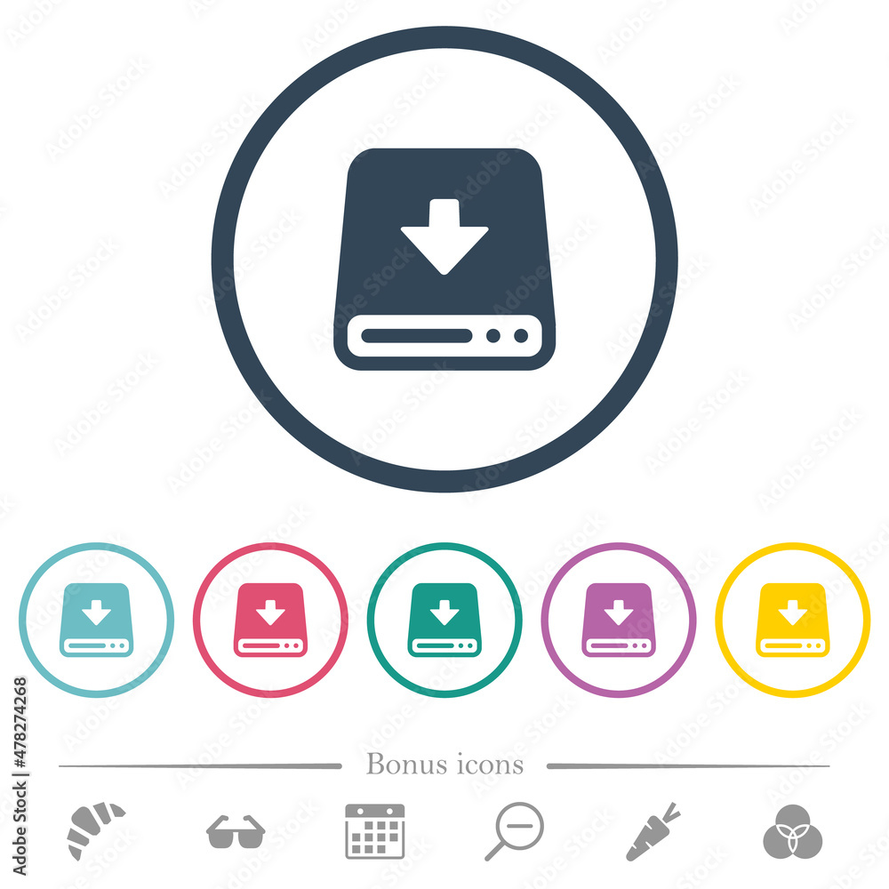 Sticker Download to hard disk flat color icons in round outlines