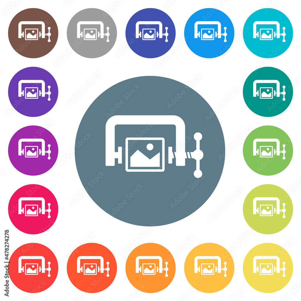 Poster image compression solid flat white icons on round color backgrounds