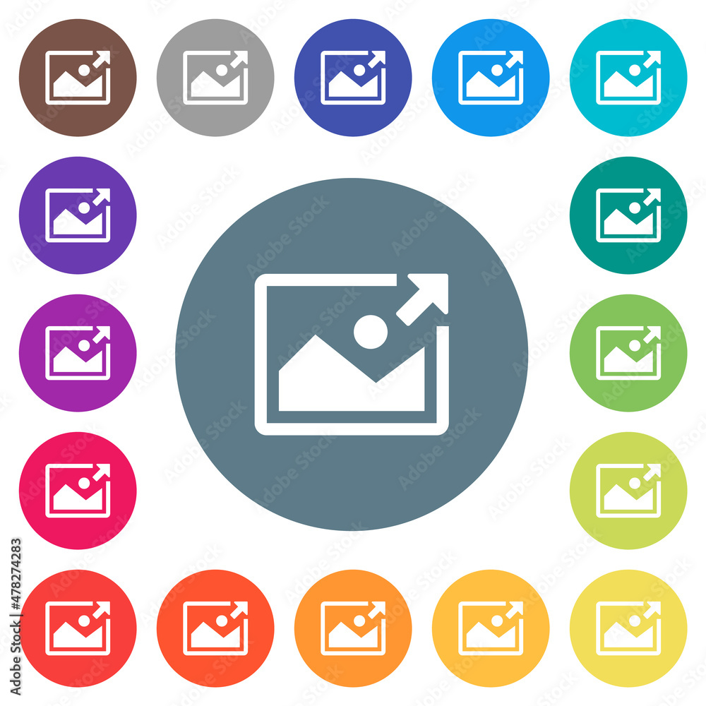 Poster export image flat white icons on round color backgrounds