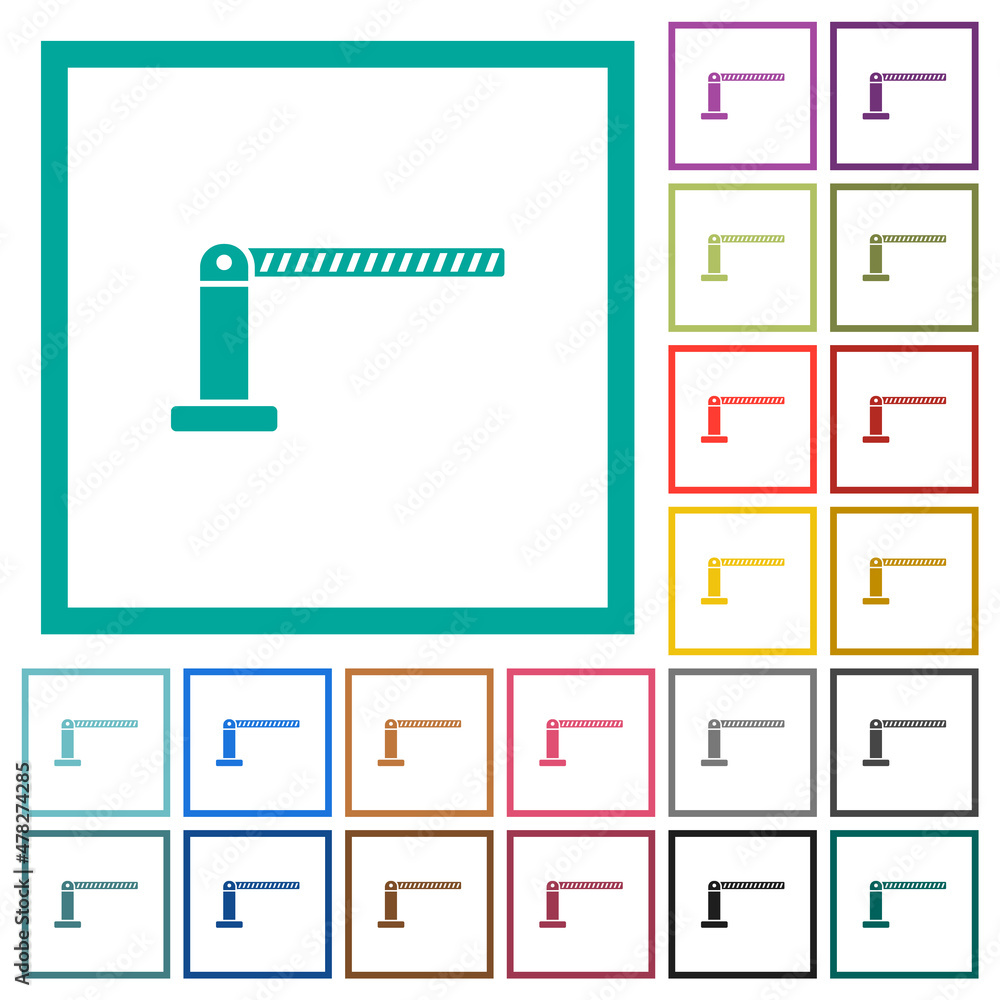 Poster closed barrier flat color icons with quadrant frames