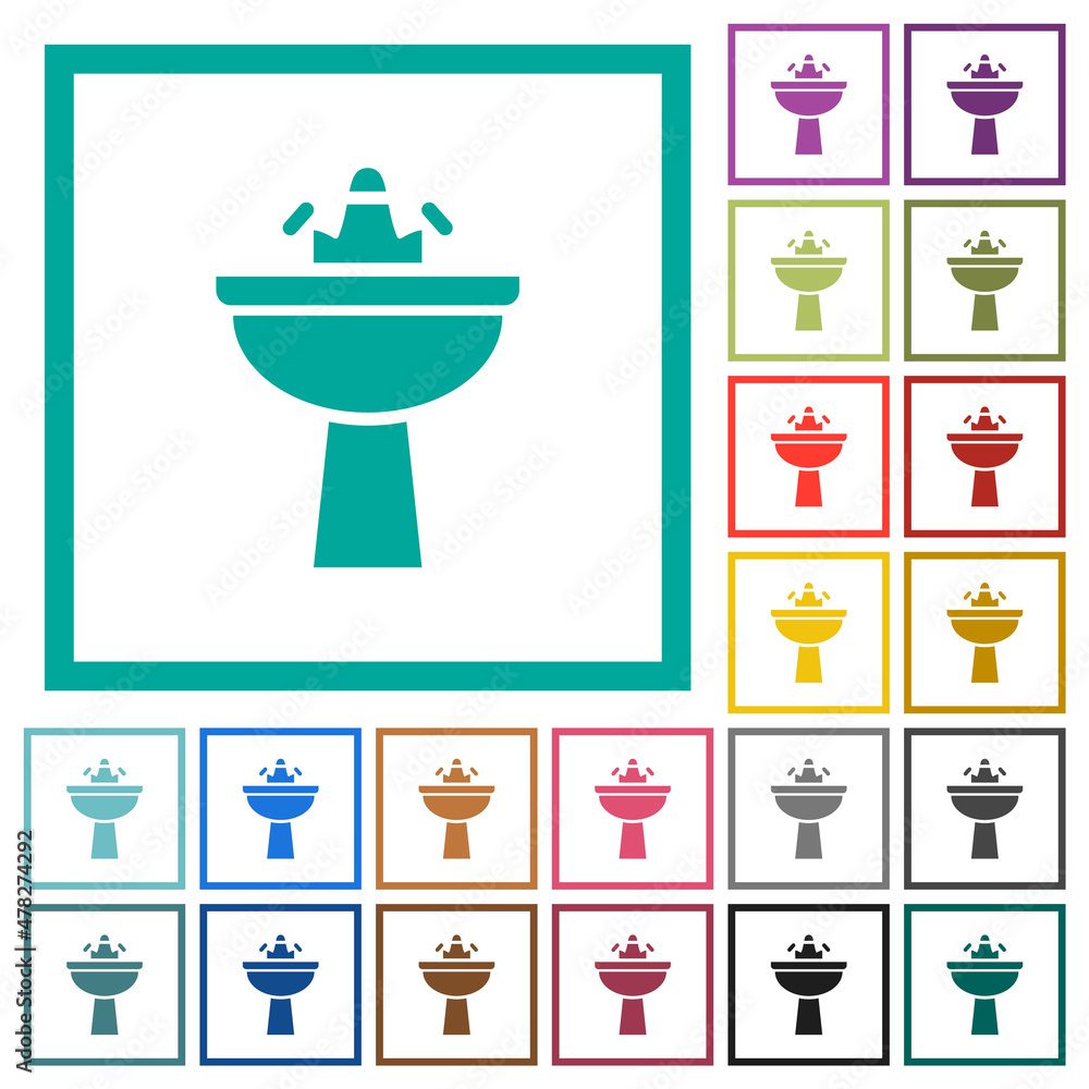 Poster sink flat color icons with quadrant frames