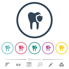 Dental protection flat color icons in round outlines