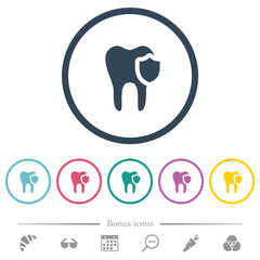 Dental protection flat color icons in round outlines