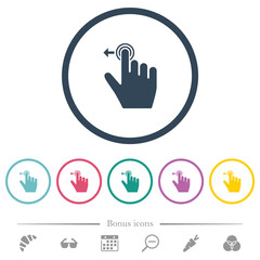 Right handed slide left gesture flat color icons in round outlines