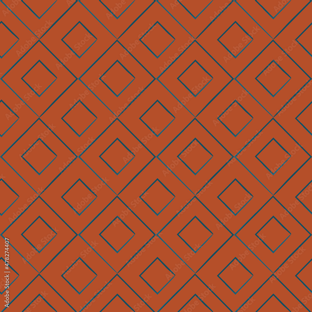 Poster blue square in squares on orange background seamless repeat pattern print