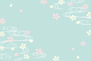 vector background with cherry blossoms and Japanese traditional pattern called Ryusui for banners, greeting cards, flyers, social media wallpapers, etc.