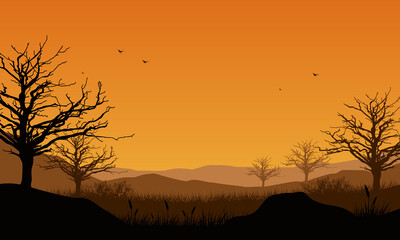 View of the mountains in the evening from the village