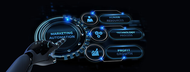 Planning marketing strategy. Marketing automation of business and industrial process.3d illustration