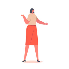 Stylish Woman Wear Fashion Outfits Red Skirt , Beige Blouse and Heeled Shoes. Young Female Character in Modern Clothes