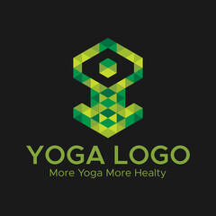 Yoga logo. Meditation logo.Green and yellow color abstract logo. Triangle shape.