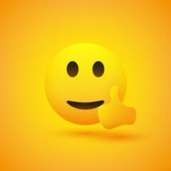 Surprised Smiling Emoji Showing Thumbs Up on Yellow Background - Vector Design