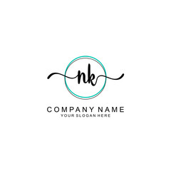 NK Initial handwriting logo with circle hand drawn template vector