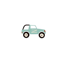 Blue toy car. Kids automobile. Illustration. Isolated on white background. Boy’s toys. Gift.