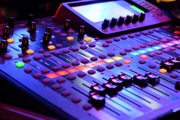 Fototapeta premium Closeup of an audio mixing control panel