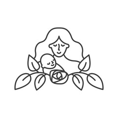 Vector icon - mother with her child in linear style isolated on white background