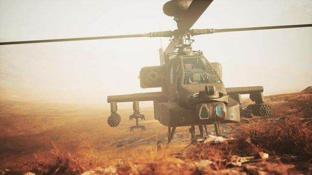 military helicopter in mountains at war