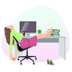 girl resting after a working day in flat style