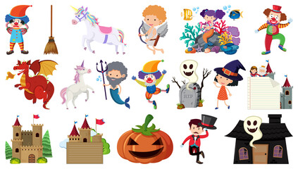 Fototapeta premium Set of isolated fairytale cartoon characters and objects