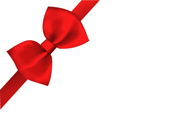 Gift red bow with ribbons. Gift wrapping. Gift box decoration