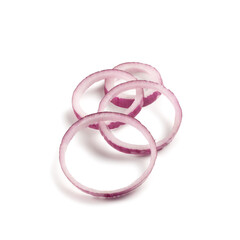 Fototapeta premium Onion, Isolated on White Background – Italian Red Onion, Close-Up Macro on Cut Rings, Unpeeled Slices