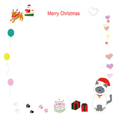 christmas card with siamese cat and santa claus
