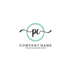 PC Initial handwriting logo with circle hand drawn template vector