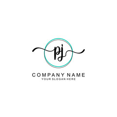 PJ Initial handwriting logo with circle hand drawn template vector