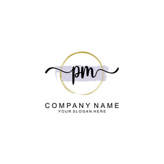 PM Initial handwriting logo with circle hand drawn template vector