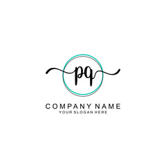 PQ Initial handwriting logo with circle hand drawn template vector